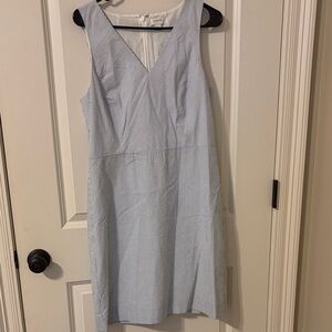 J. Crew Blue and White V-Neck Midi Dress